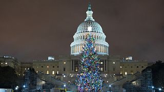 U.S. Capitol Christmas Tree is seen at the U.S. Capitol at night after negotiators sealed a deal for COVID relief Sunday, Dec. 20, 2020, in Washington. 