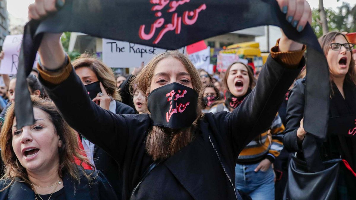 مظاهرة ضد التحرش الجنسي والاغتصاب والعنف الأسري في العاصمة اللبنانية بيروت، 7 ديسمبر 2019