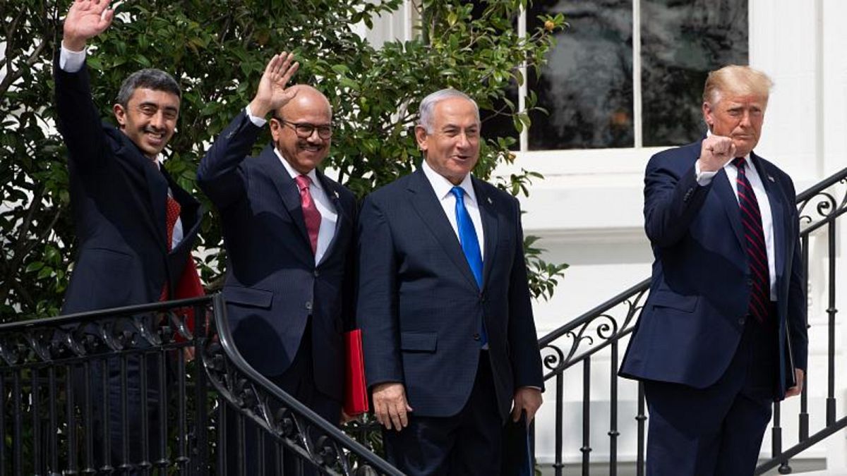 في البيت الأبيض بواشنطن، عقب التوقيع على تطبيع الإمارات والبحرين للعلاقات مع إسرائيل 