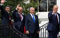 في البيت الأبيض بواشنطن، عقب التوقيع على تطبيع الإمارات والبحرين للعلاقات مع إسرائيل 