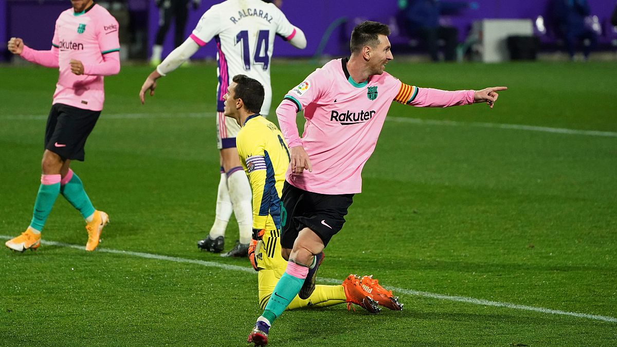 Messi celebrates his record-breaking goal