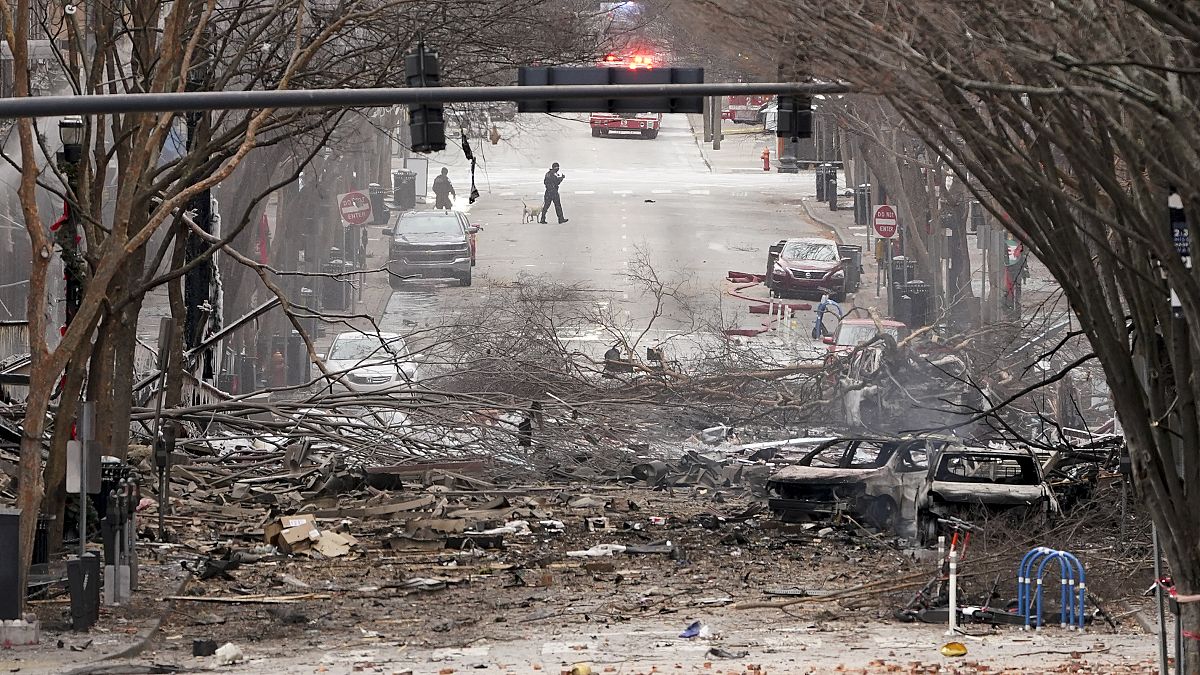 Image du lieu de l'explosion d'un camping-car à Nashville dans le Tennessee aux États-Unis, le 25 décembre 2020