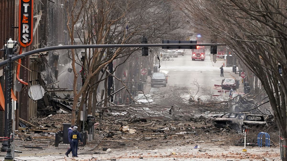 Le centre-ville de Nashville, aux Etats-Unis, après l'explosion d'un camping-car le 25 décembre 2020