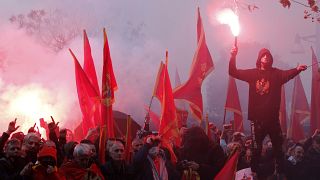 Several thousand people rallied in the capital Podgorica on Monday.