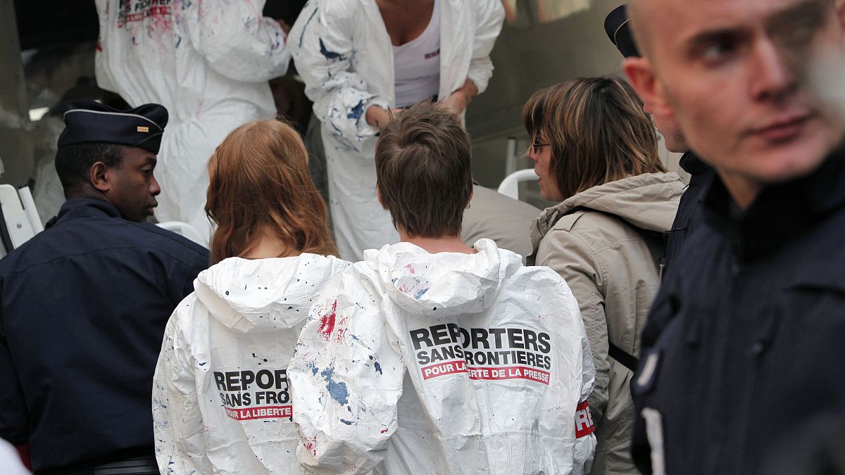 مظاهرة لمنظمة مراسلون بلا حدود في باريس