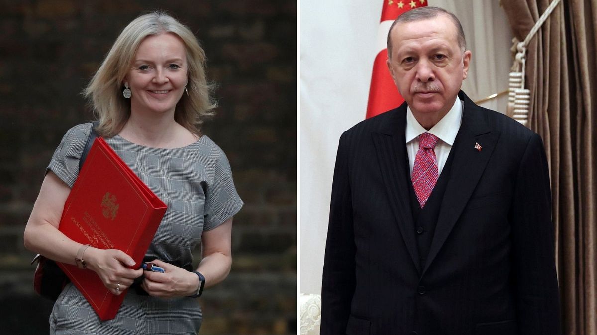 اردوغان و لیز تراس، وزیر بازرگانی بریتانیا
