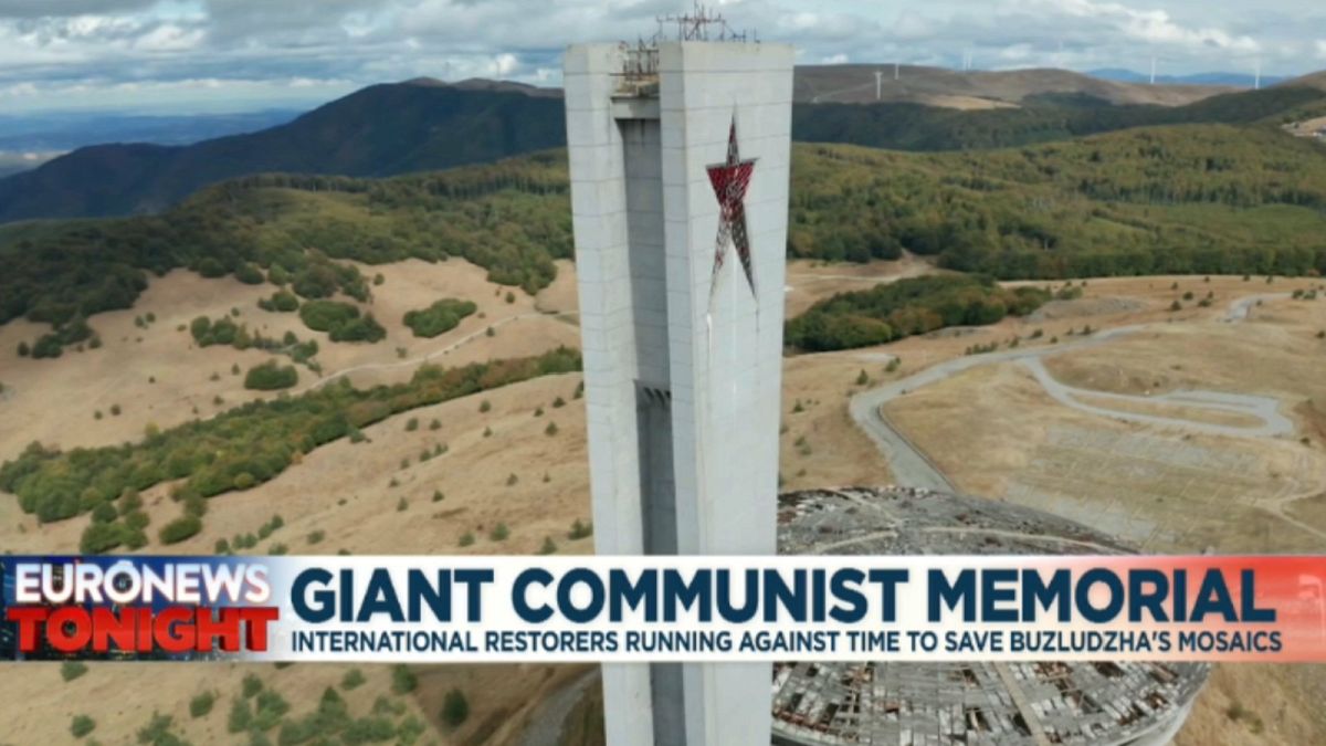 The Monument House of the Bulgarian Communist Party on top of the Buzludzha Peak, central Bulgaria.