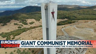 The Monument House of the Bulgarian Communist Party on top of the Buzludzha Peak, central Bulgaria.