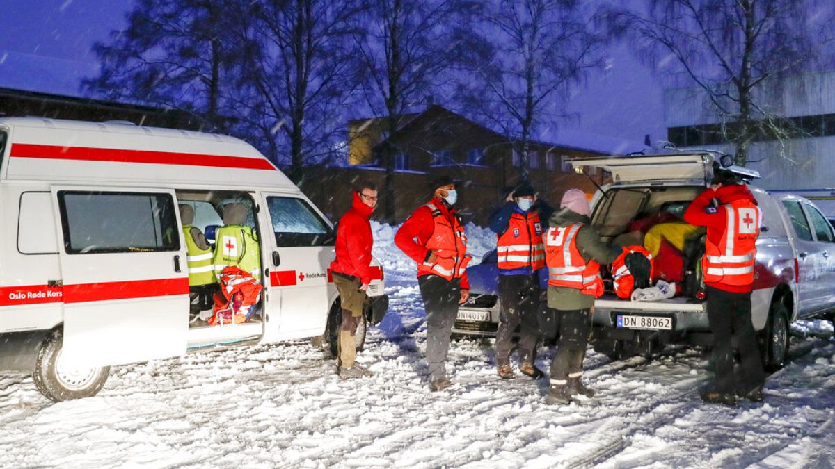 Emergency vehicles arriving after landslide in Norway