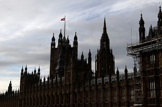A Union Jack flag flies on top of Parliament during the debate in the House of Commons on the EU (Future Relationship) Bill in London, Wednesday, Dec. 30, 2020.