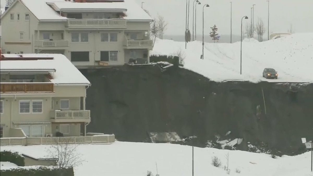 Imagen de varias viviendas afectadas por el alud en Ask, en el sur de Noruega.