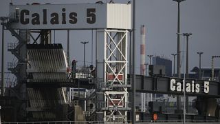 The port of Calais where dock ferries coming from Britain is pictured Thursday, Dec. 31, 2020 in Calais, northern France. (AP Photo/Lewis Joly)