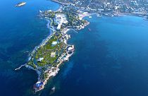 Aerial shot of Greek resort