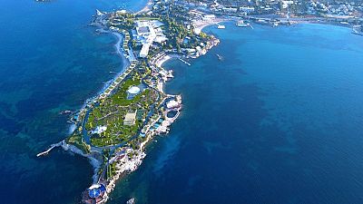 Aerial shot of Greek resort Aerial shot of Greek resort