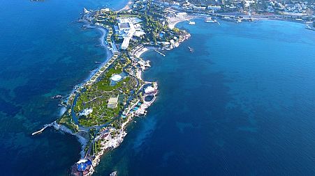 Aerial shot of Greek resort