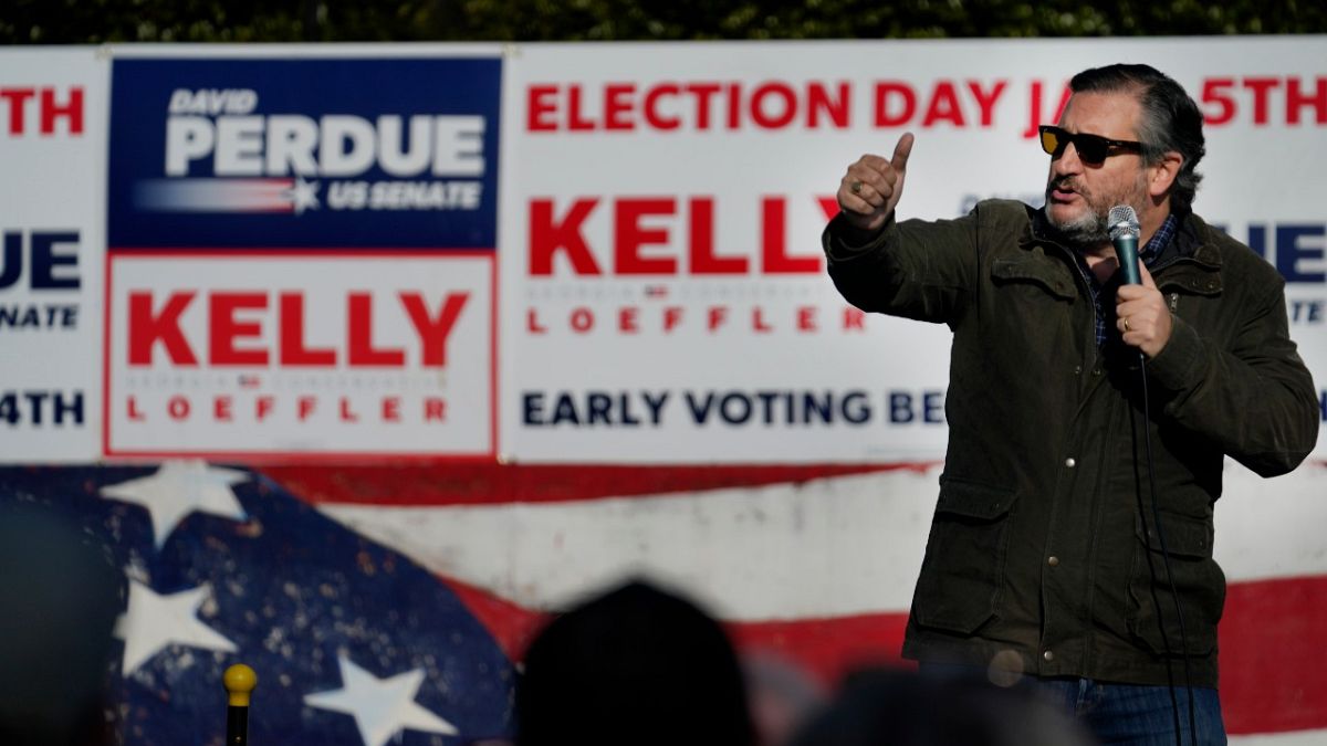 Sen. Ted Cruz, R-Texas, speaks at a campaign rally for Sen. Kelly Loeffler, R-Ga., on Saturday, Jan. 2, 2021, in Cumming, Ga. 