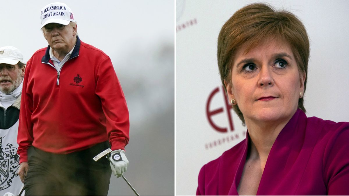 Nicola Sturgeon (right) addressed reports that Donald Trump (left) is planning to come to Scotland to avoid inauguration day