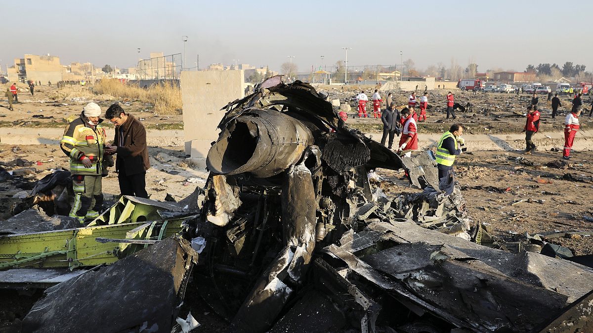 موقع تحطم الطائرة الأوكرانية في شهيدشهر جنوب غربي العاصمة طهران في إيران.