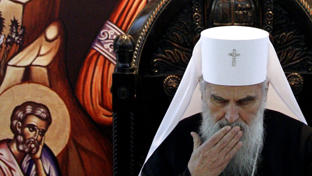Der Patriarch der serbisch-orthodoxen Kirche Irinej verliest seine Weihnachtsbotschaft in Belgrad, Serbien, 5.1.2012 