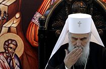 Der Patriarch der serbisch-orthodoxen Kirche Irinej verliest seine Weihnachtsbotschaft in Belgrad, Serbien, 5.1.2012
