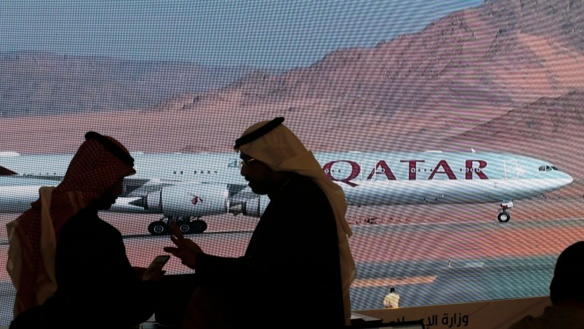 طائرة قطرية في مطار العلا، حيث انعقد الاجتماع الحادي والأربعون لمجلس التعاون الخليجي، في المملكة العربية السعودية.