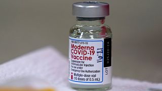 In this file photo from Wednesday, Dec. 30, 2020, a bottle of Moderna COVID-19 vaccine is placed on a table before being utilised in Topeka, USA.