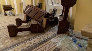Damage is visible in the hallways in the Capitol in Washington
