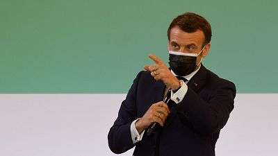 French President Emmanuel Macron gestures as he speaks during the One Planet Summit, part of World Nature Day, at the Reception Room of the Elysee Palace, in Paris. French President Emmanuel Macron gestures as he speaks during the One Planet Summit, part of World Nature Day, at the Reception Room of the Elysee Palace, in Paris.