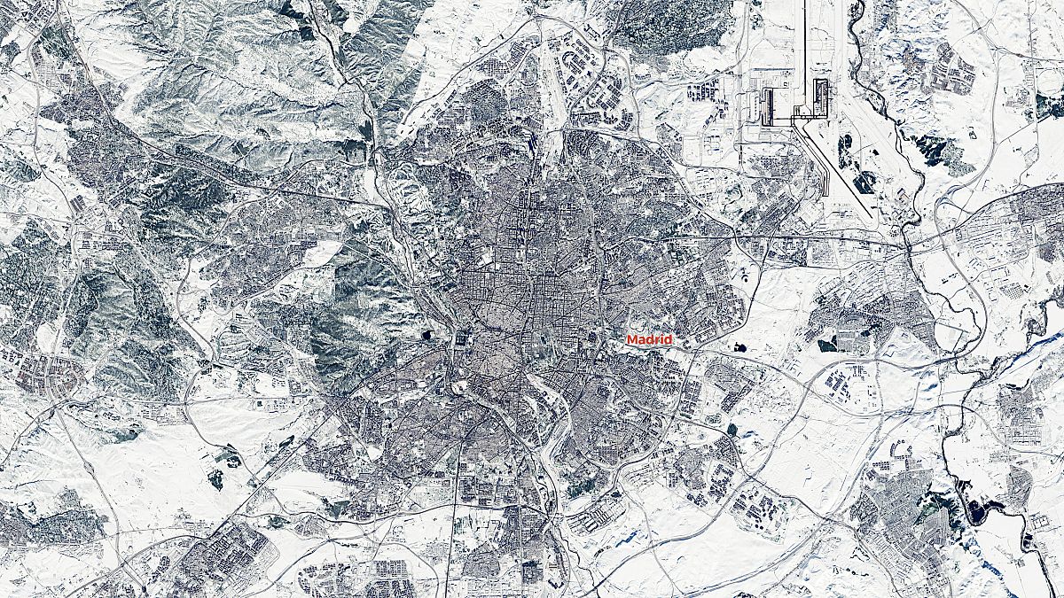 Madrid coperta dalla neve, nelle foto del satellite Sentinel 2