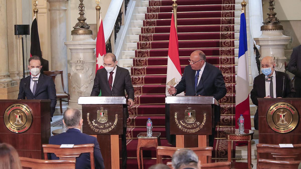 وزراء خارجية مصر والأردن وفرنسا وألمانيا فى بيان مشترك من القاهرة