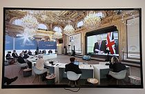 Britain's Prime Minister Boris Johnson speaks during a video conference at the One Planet Summit, part of World Nature Day, at the Elysee Palace, in Paris