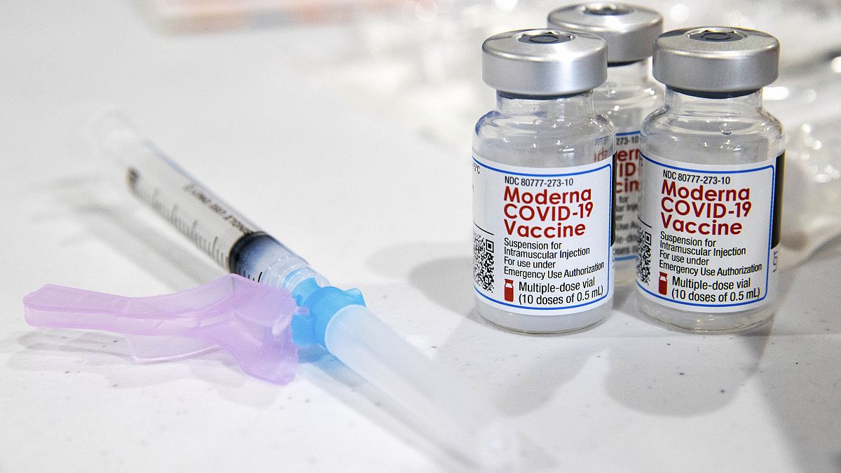 Vials of the Moderna COVID-19 vaccine