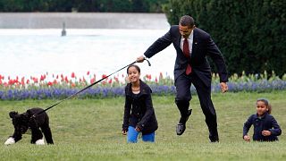 Obama and his dog Bo in the White House gardens