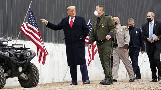 President Donald Trump tours a section of the U.S.-Mexico border wall under construction Tuesday, Jan. 12, 2021, in Alamo, Texas.