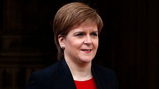 File: Scotland's First Minister Nicola Sturgeon speaks to the media outside the Houses of Parliament in London, Wednesday, April 3, 2019.