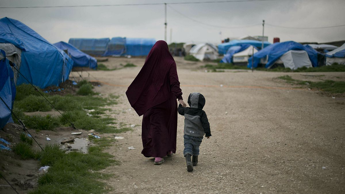 Suriye'nin kuzeyindeki Roj kampında bir anne ve çocuğu
