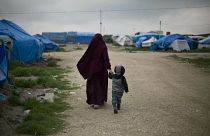 Suriye'nin kuzeyindeki Roj kampında bir anne ve çocuğu