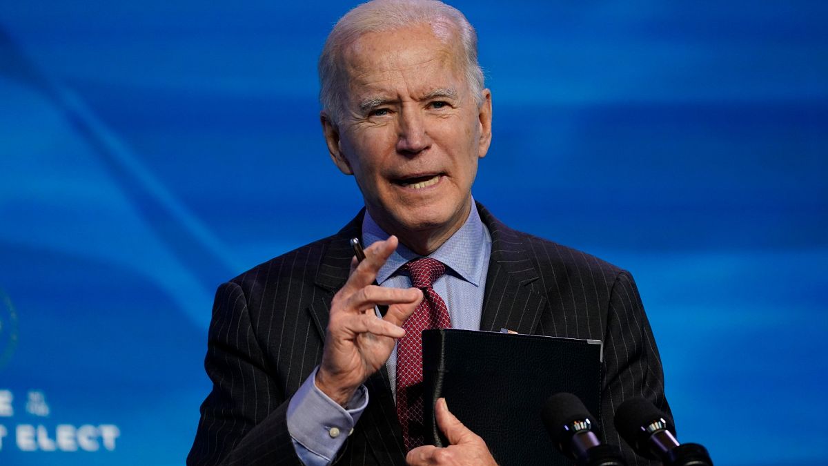 In this Jan. 8, 2021, file photo, President-elect Joe Biden speaks during an event at The Queen theater in Wilmington, Del.