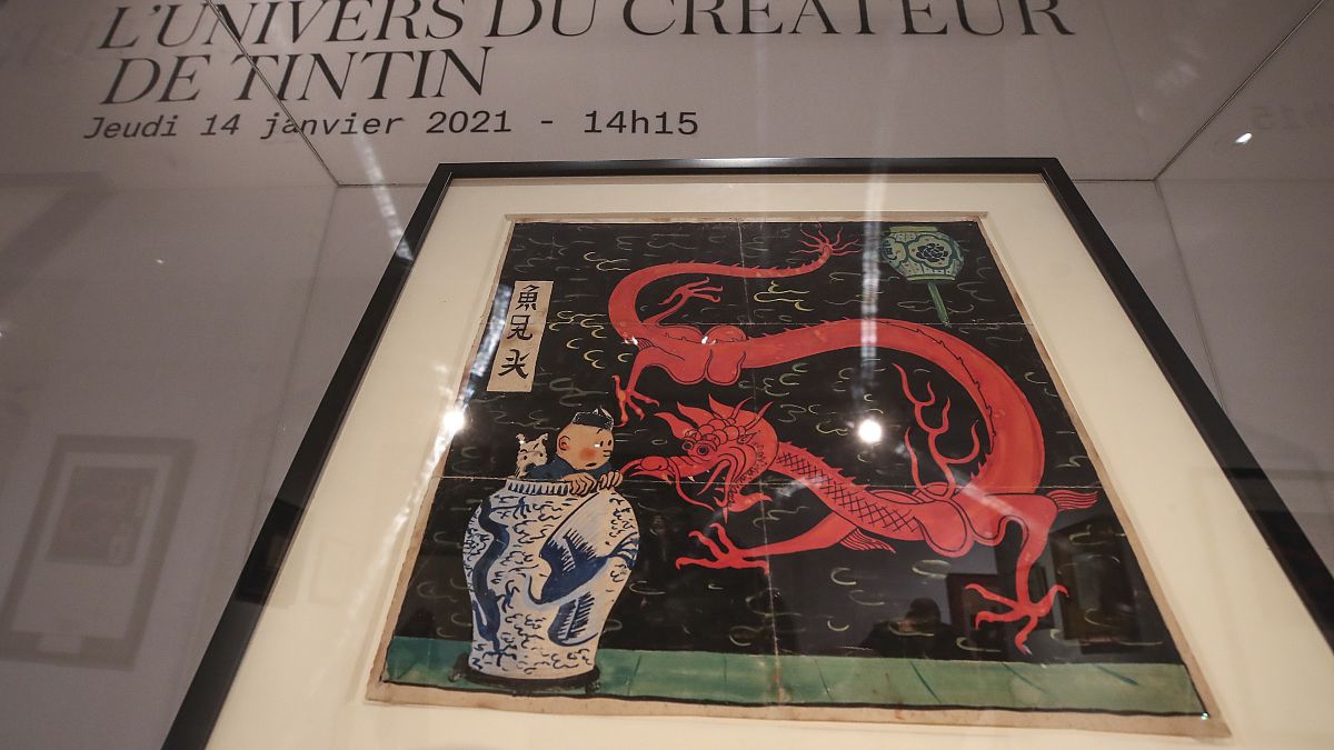  اللوحة الأصلية  للفنان " إيرجيه" بعنوان "زهرة اللوتس الأزرق"  للشخصية الكوميدية  "تان تان"