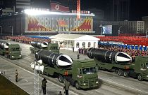 Missiles on show during a military parade marking the ruling party congress in North Korea