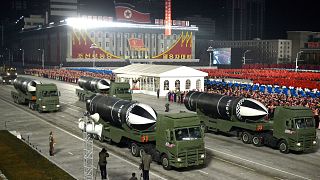 Missiles on show during a military parade marking the ruling party congress in North Korea