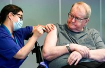 Svein Andersen was the first in Norway to receive the coronavirus vaccine in the capital Oslo, Sunday, Dec. 27, 2020.
