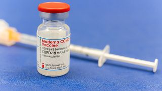 An ampoule of Moderna vaccine against the COVID-19 disease, at the Diakonie Hospital "DIAKO" vaccination ward in Bremen, Germany, Friday, Jan. 15, 2021.