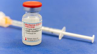 An ampoule of Moderna vaccine against the COVID-19 disease, at the Diakonie Hospital "DIAKO" vaccination ward in Bremen, Germany, Friday, Jan. 15, 2021. 