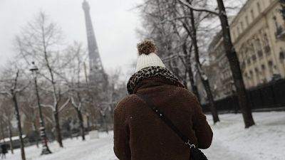 La neige à Paris, France, le 16 janvier 2020