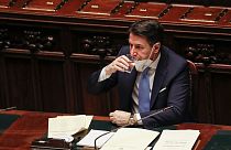Il Presidente del Consiglio italiano Giuseppe Conte dopo il discorso alla Camera