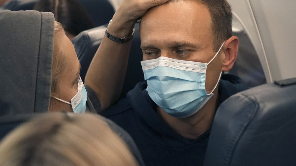 Алексей Навальный в самолете с женой Юлией. Архивное фото.