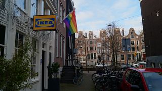 The Spijkerbar, the oldest gay bar in Amsterdam, Netherlands, in December 2020.