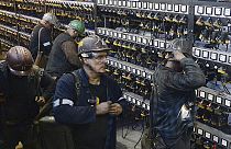 miners put away their equipment after an underground shift at the Wujek coal mine in Katowice, in Poland's southern mining region of Silesia