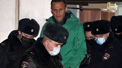 Nawalny bei seiner Festnahme nach seiner Landung in Moskau
